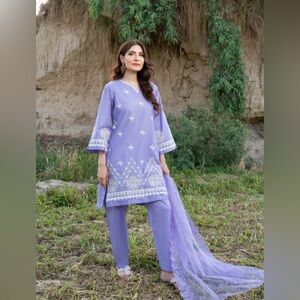 Elegant Lavender Embroidered Women's Pants & Jumpsuit